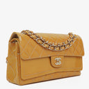 Chanel Double Flap Bag Yellow Quilted Patent Leather With Silver-Tone Hardware