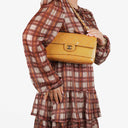 Chanel Double Flap Bag Yellow Quilted Patent Leather With Silver-Tone Hardware