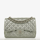 Chanel Classic Metallic Green Quilted Lambskin Jumbo Double Flap Bag