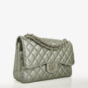 Chanel Classic Metallic Green Quilted Lambskin Jumbo Double Flap Bag