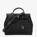 Hermes Herbag PM Vache Hunter Noir Canvas 2 Way With Palladium Hardware