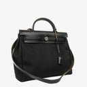 Hermes Herbag PM Vache Hunter Noir Canvas 2 Way With Palladium Hardware