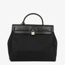 Hermes Herbag PM Vache Hunter Noir Canvas 2 Way With Palladium Hardware