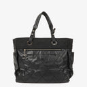 Chanel Paris-Biarritz Black Quilted Coated Canvas Grand Shopping Tote Bag