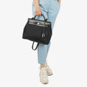 Hermes Herbag PM Vache Hunter Noir Canvas 2 Way With Palladium Hardware