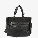 Chanel Paris-Biarritz Black Quilted Coated Canvas Grand Shopping Tote Bag