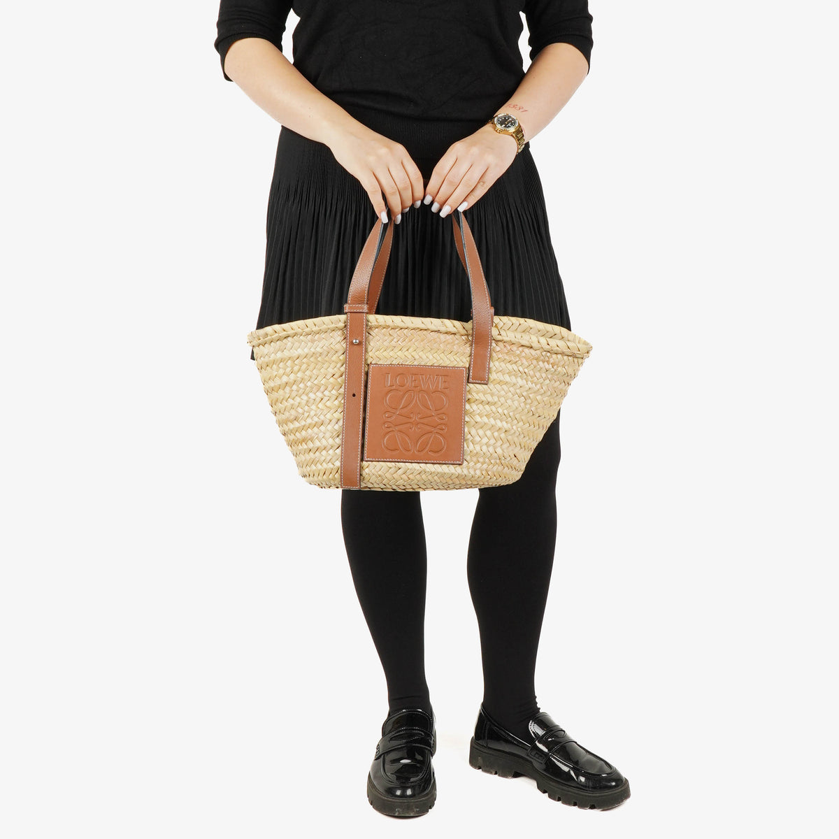Loewe Neutral/Brown Raffia Basket Bag