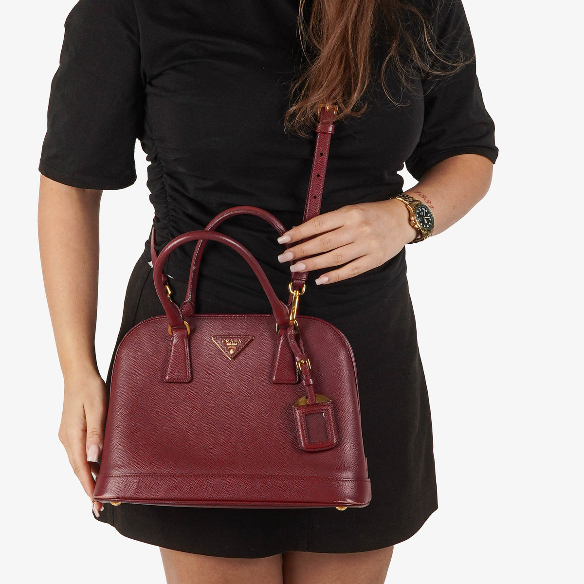 Prada Saffiano Lux Cerise Open Promenade Bag