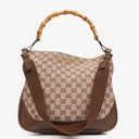 Gucci Bamboo Top Handle Brown/Pink Canvas And Leather Hobo Bag