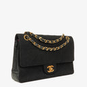 Chanel Medium Classic Double Flap Bag Black Quilted Jersey With 24K Gold-Plated Hardware