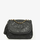 Chanel Vintage CC Diamond Black Quilted Lambskin Tassel Bag