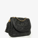 Chanel Vintage CC Diamond Black Quilted Lambskin Tassel Bag