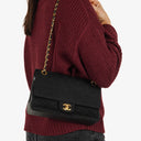 Chanel Medium Classic Double Flap Bag Black Quilted Jersey With 24K Gold-Plated Hardware