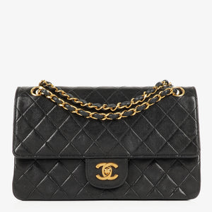Chanel Vintage Medium Classic Double Flap Bag Black Quilted Leather 24K Gold-Plated Hardware