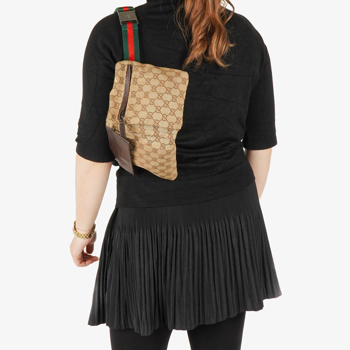 Gucci GG Beige/Green Monogram Canvas Belt Bag