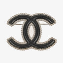 Chanel Metal And Black Leather CC Brooch
