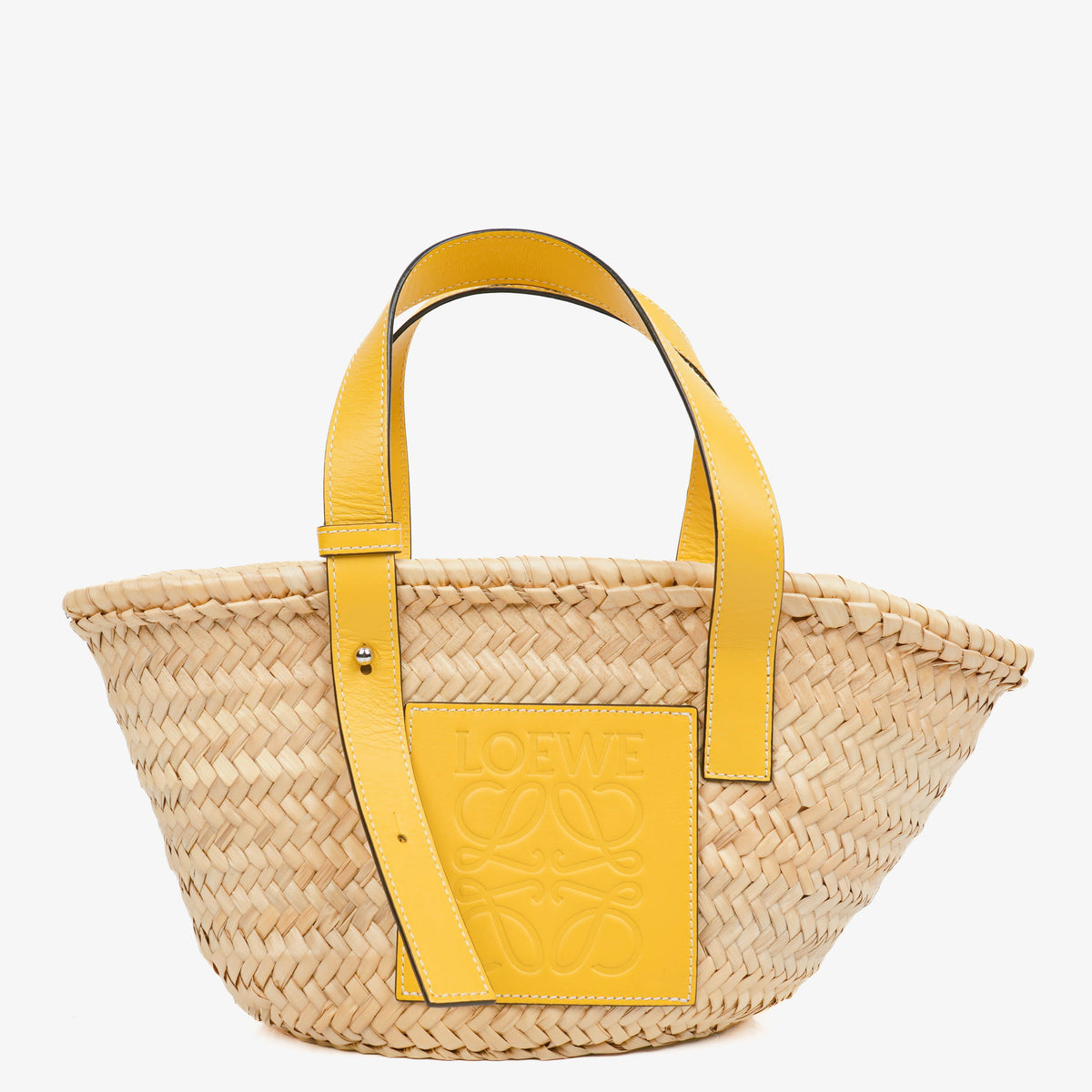 Loewe Neutral/Yellow Raffia Basket Bag