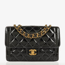 Chanel Single Flap Bag Black Quilted Patent Leather With 24K Gold-Plated Hardware