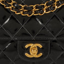 Chanel Single Flap Bag Black Quilted Patent Leather With 24K Gold-Plated Hardware