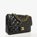 Chanel Single Flap Bag Black Quilted Patent Leather With 24K Gold-Plated Hardware