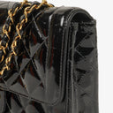 Chanel Single Flap Bag Black Quilted Patent Leather With 24K Gold-Plated Hardware