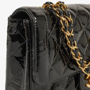 Chanel Single Flap Bag Black Quilted Patent Leather With 24K Gold-Plated Hardware