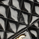 Chanel Single Flap Bag Black Quilted Patent Leather With 24K Gold-Plated Hardware