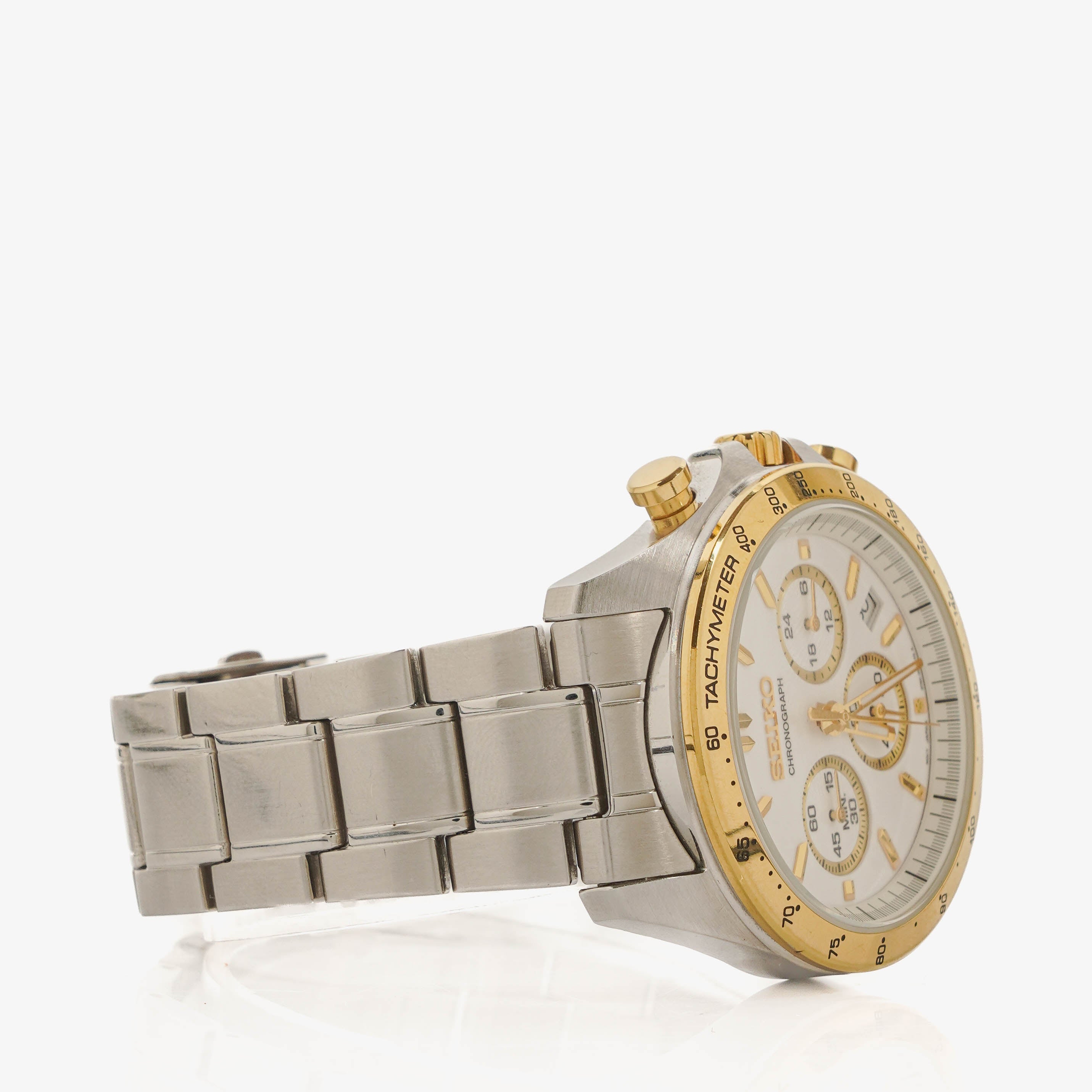 Seiko Spirit Chronograph White 10 Bar Water Resistant Stainless Steel Men's Watch