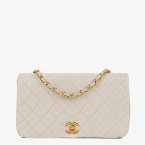 Chanel Small Classic White Quilted Lambskin Full Flap With 24K Gold-Plated Hardware