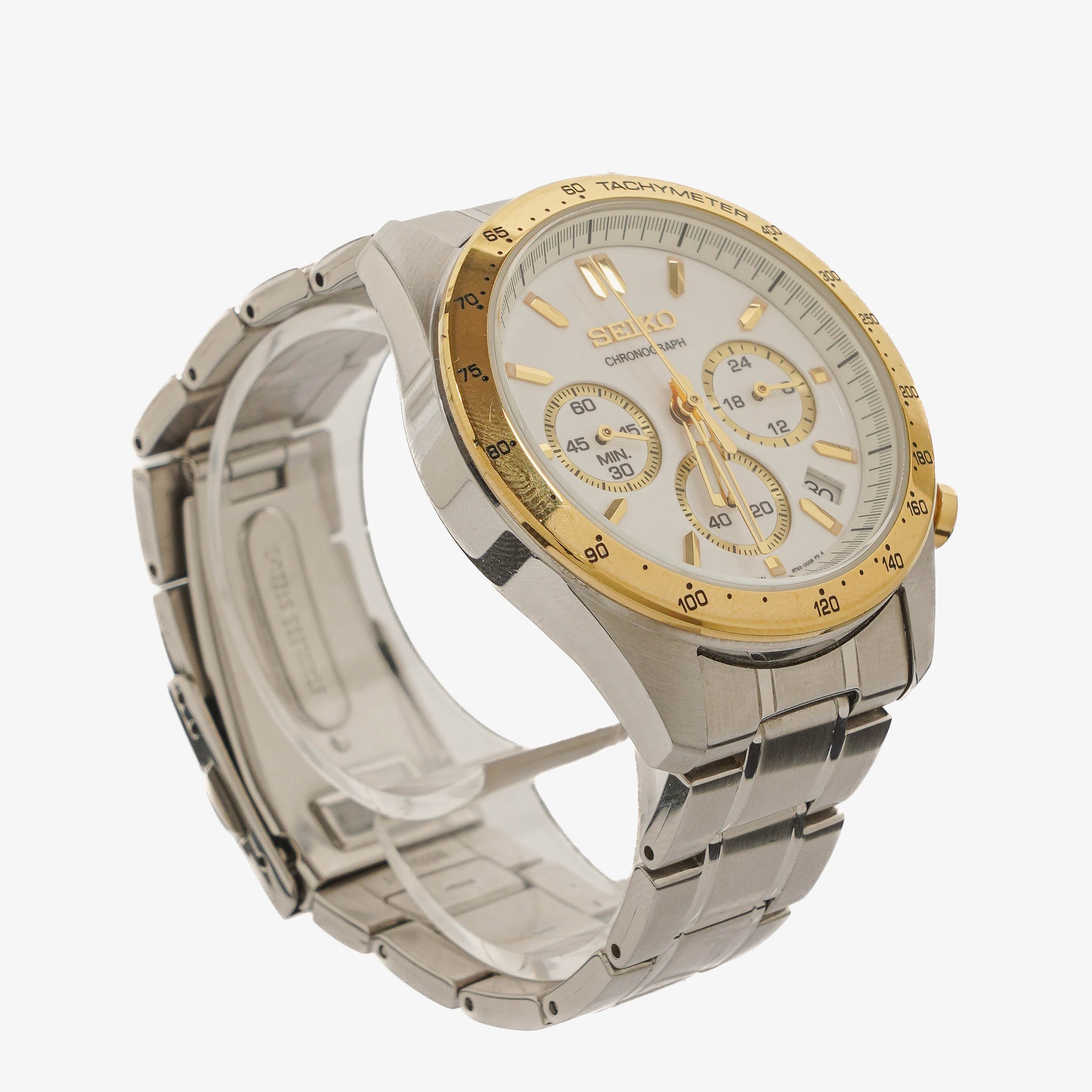 Seiko Spirit Chronograph White 10 Bar Water Resistant Stainless Steel Men's Watch