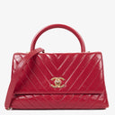 Chanel Large Red Chevron Quilted Calfskin Coco Handle Flap&nbsp;