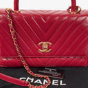 Chanel Large Red Chevron Quilted Calfskin Coco Handle Flap&nbsp;