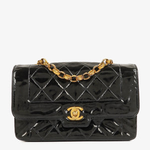 Chanel Mini Full Flap Black Quilted Patent Leather Vintage Bag
