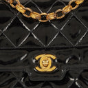 Chanel Mini Full Flap Black Quilted Patent Leather Vintage Bag