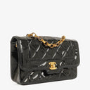 Chanel Mini Full Flap Black Quilted Patent Leather Vintage Bag