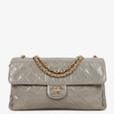 Chanel Grey Quilted Crumpled Calfskin Single Flap Bag