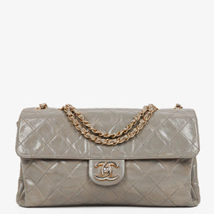 Chanel Grey Quilted Crumpled Calfskin Single Flap Bag