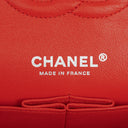 Borsa Chanel Timeless Classic Double Flap in Pelle Verniciata a Righe Rosse e Gialle con Finiture Argento