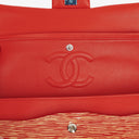 Borsa Chanel Timeless Classic Double Flap in Pelle Verniciata a Righe Rosse e Gialle con Finiture Argento
