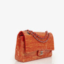 Borsa Chanel Timeless Classic Double Flap in Pelle Verniciata a Righe Rosse e Gialle con Finiture Argento