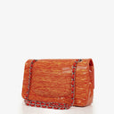 Borsa Chanel Timeless Classic Double Flap in Pelle Verniciata a Righe Rosse e Gialle con Finiture Argento