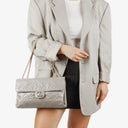 Chanel Grey Quilted Crumpled Calfskin Single Flap Bag