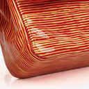 Borsa Chanel Timeless Classic Double Flap in Pelle Verniciata a Righe Rosse e Gialle con Finiture Argento