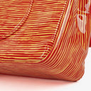 Borsa Chanel Timeless Classic Double Flap in Pelle Verniciata a Righe Rosse e Gialle con Finiture Argento