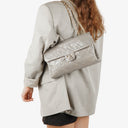 Chanel Grey Quilted Crumpled Calfskin Single Flap Bag
