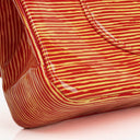 Borsa Chanel Timeless Classic Double Flap in Pelle Verniciata a Righe Rosse e Gialle con Finiture Argento