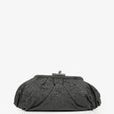 Pochette Chanel en Cuir Métallique Noir Craquelé avec Fermoir Cadre