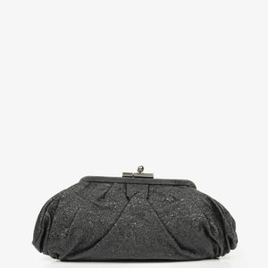 Pochette Chanel en Cuir Métallique Noir Craquelé avec Fermoir Cadre