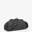 Pochette Chanel en Cuir Métallique Noir Craquelé avec Fermoir Cadre