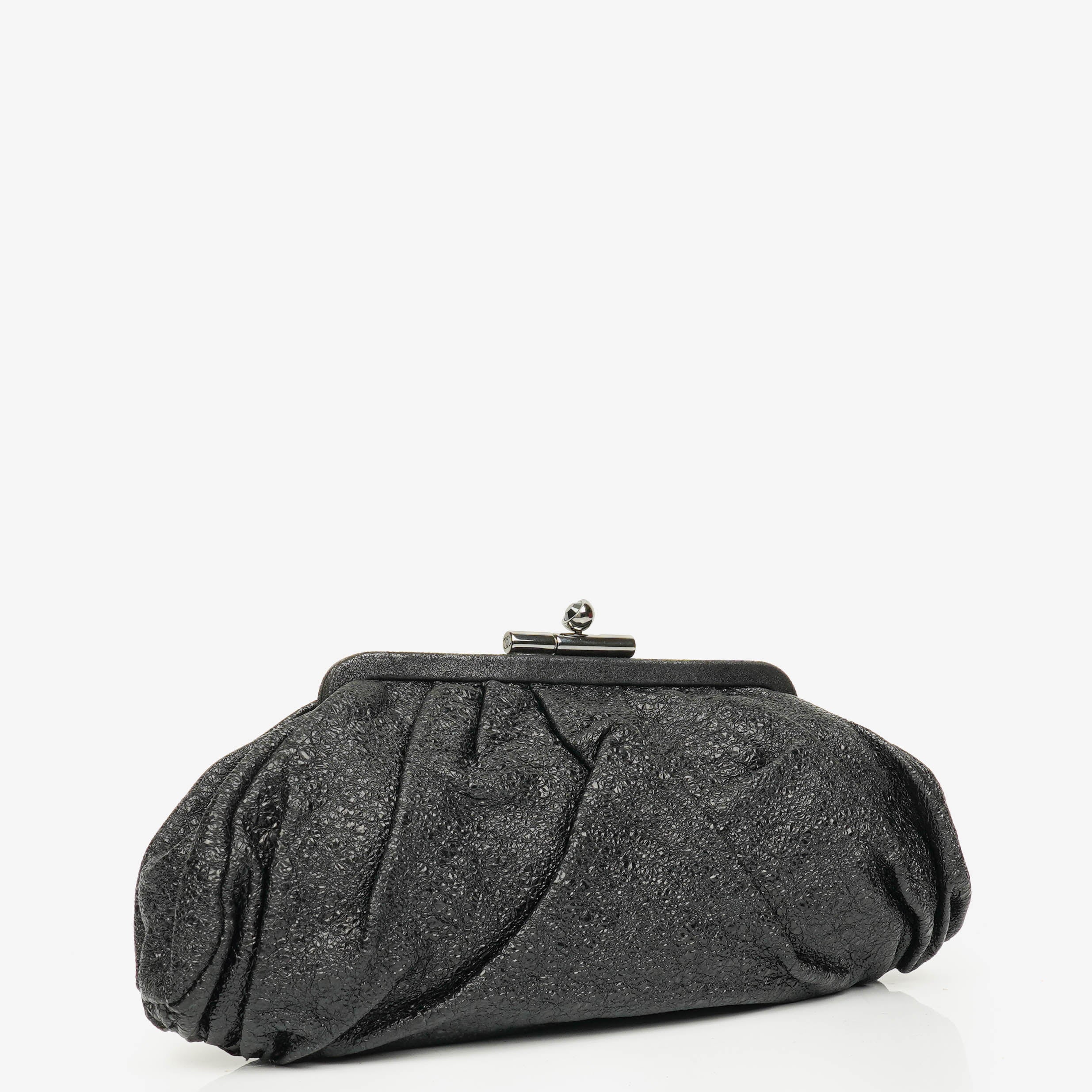 Chanel Metallic Black Leather Crackled Frame Clutch